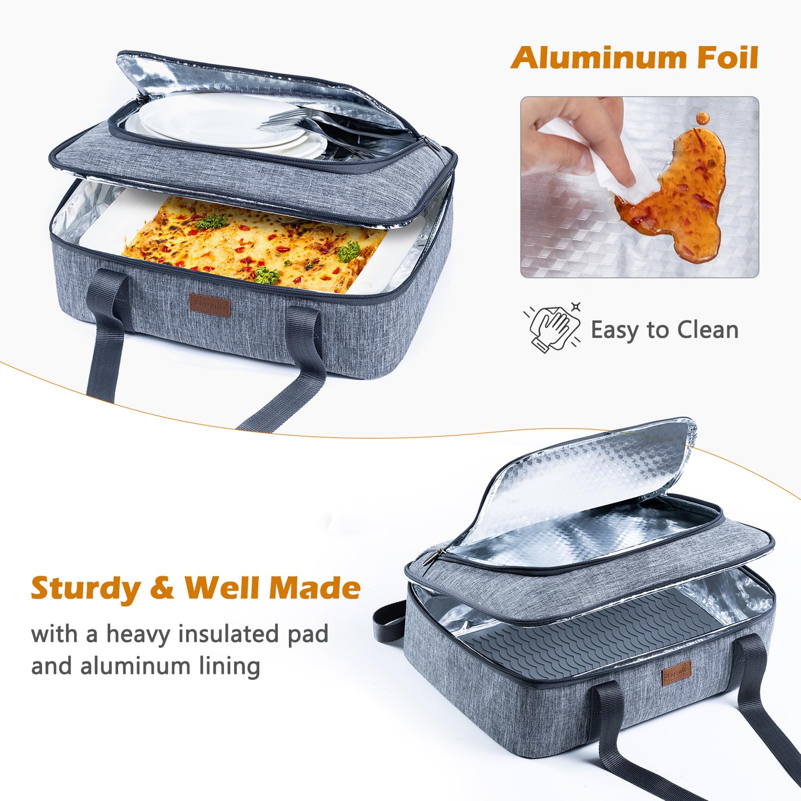 BAGSPRITE aluminum-lined interior keeps food secure and easy to wipe