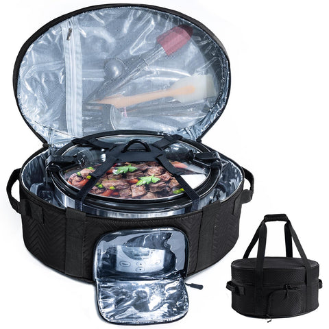 BAGSPRITE insulated slow cooker bag with see-through window keeps temps visible during transport.