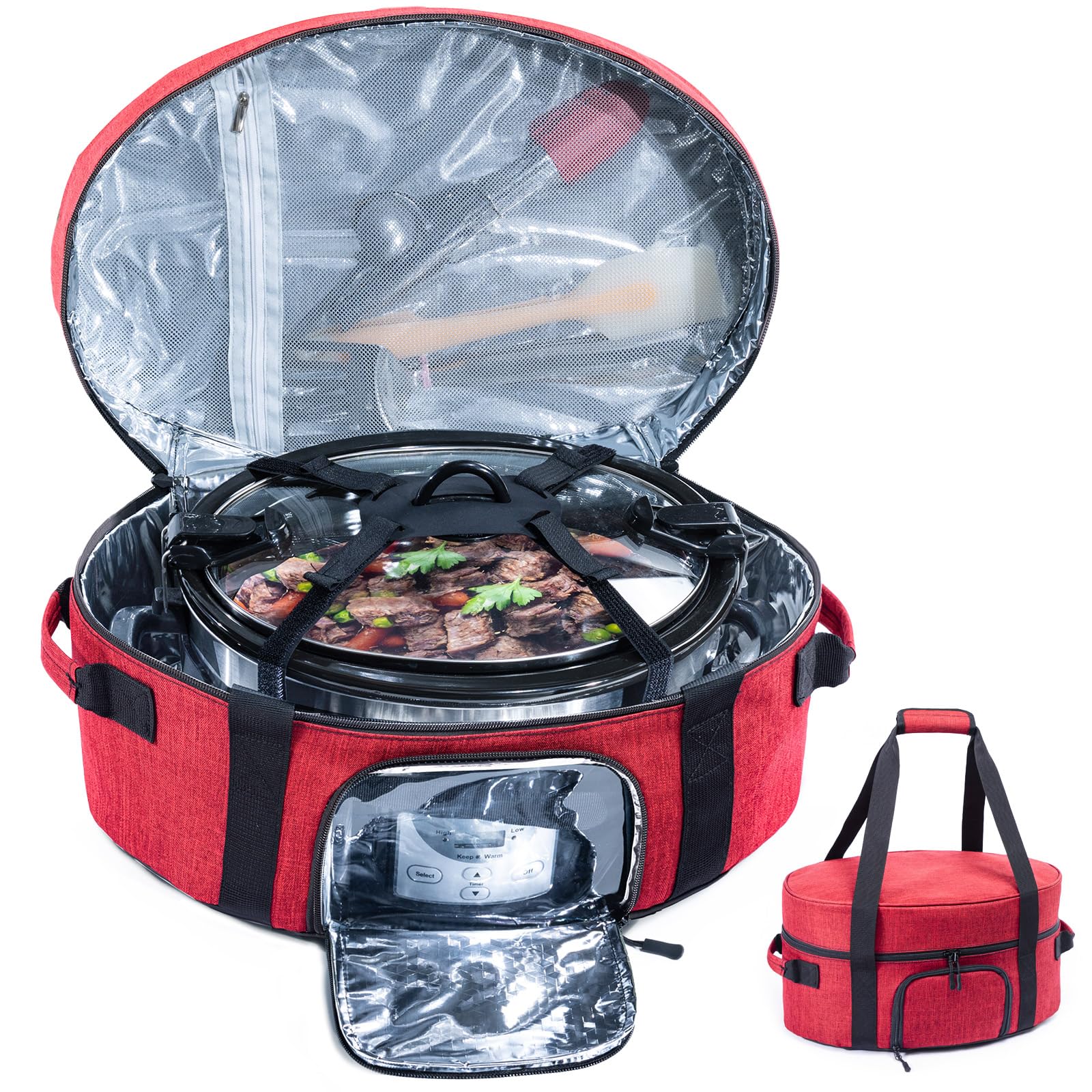 BAGSPRITE insulated slow cooker carrier with see-through window for temperature visibility