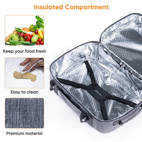 BAGSPRITE insulated carrier preserves hot or cold dishes on the go.