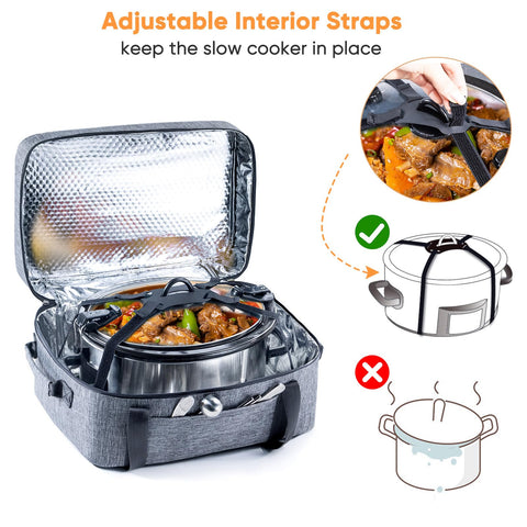 BAGSPRITE lid-fastener feature reduces spills while you carry potluck meals.