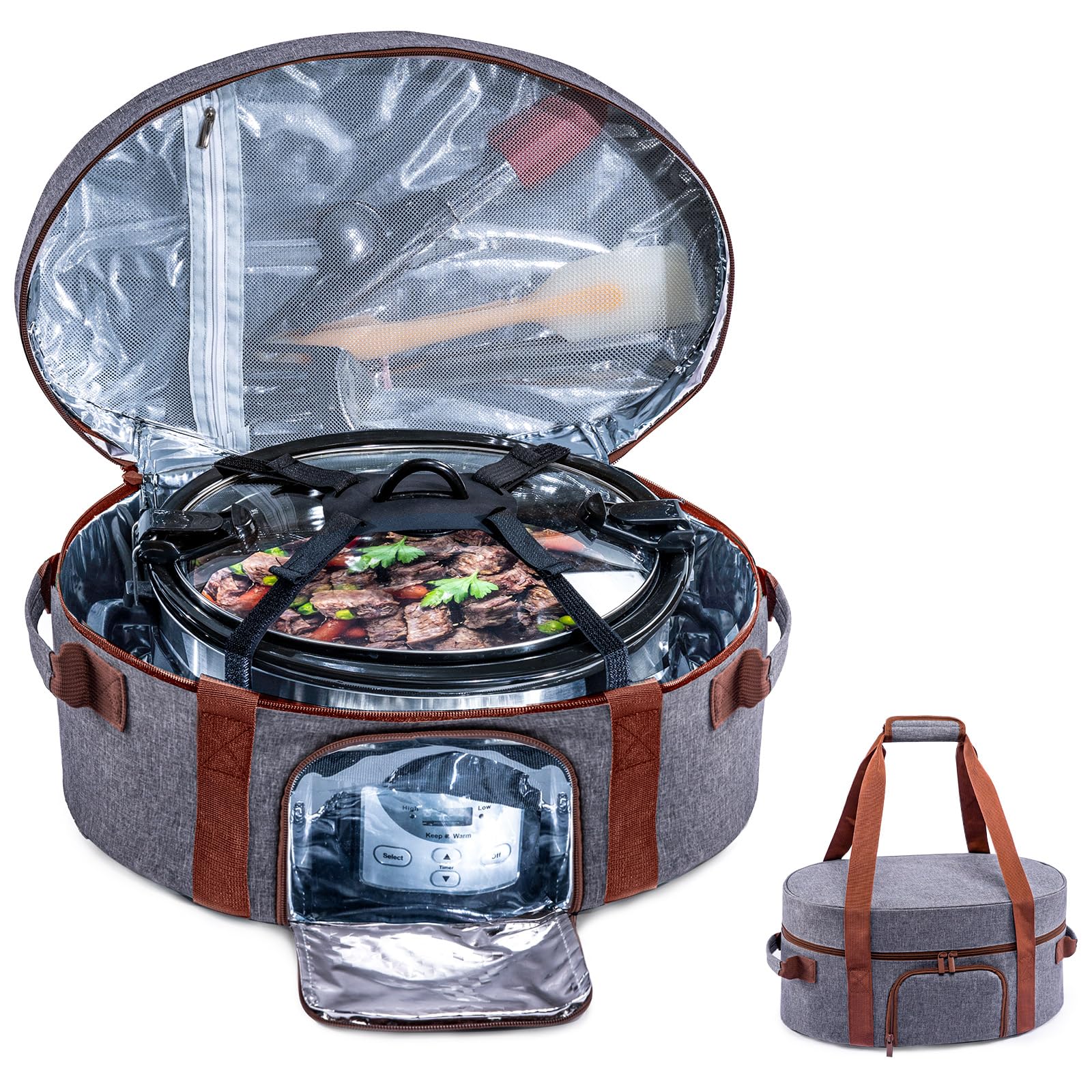 BAGSPRITE insulated slow cooker bag with see-through window for quick heat checks