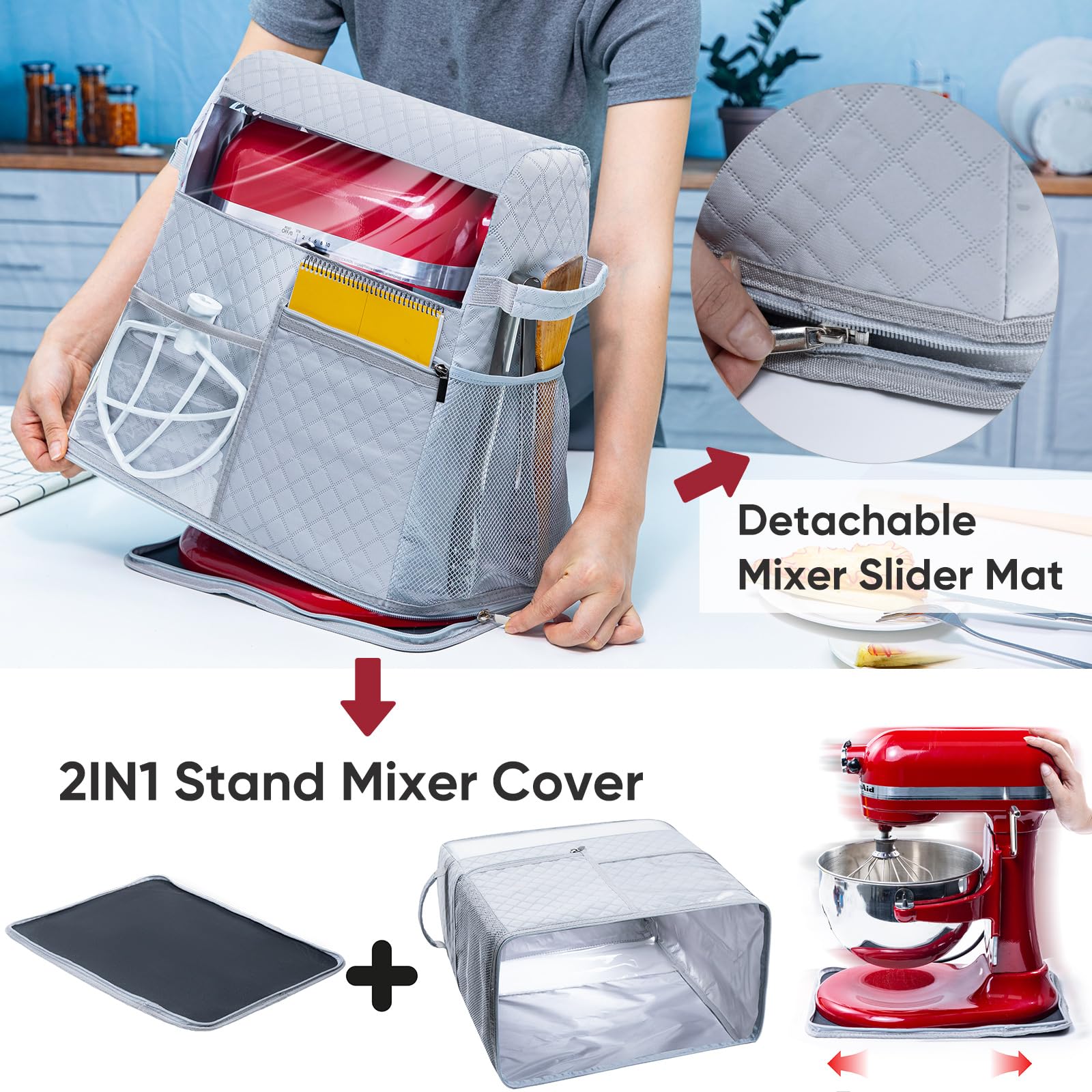 BAGSPRITE stand mixer cover bottom slider enables easy movement of a heavy mixer.