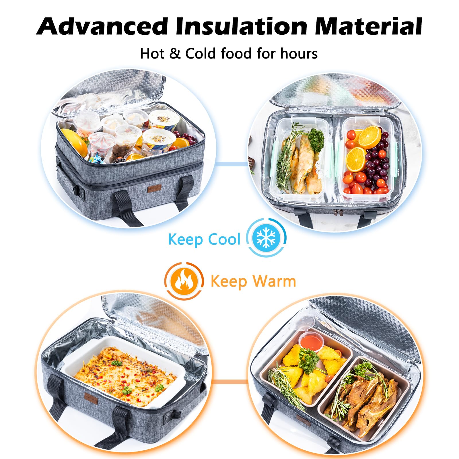 BAGSPRITE thermal insulated bag with top pocket for plates and oven mitts.