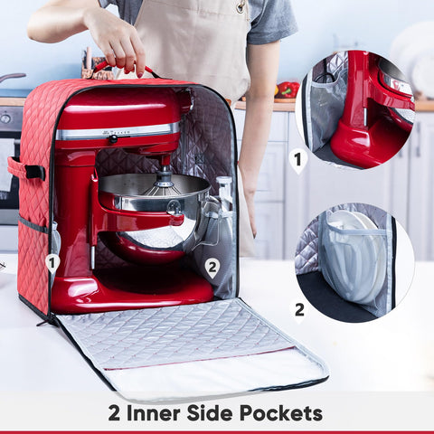 BAGSPRITE water-resistant quilted nylon material protecting mixers from spills.
