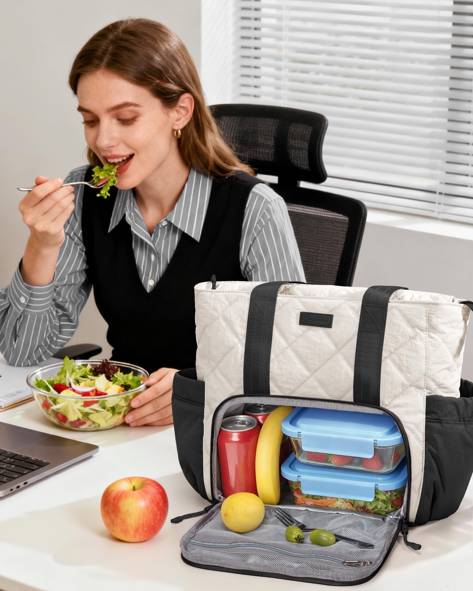 Bagstellar Puffer Lunch Tote in use as daily work and school bag
