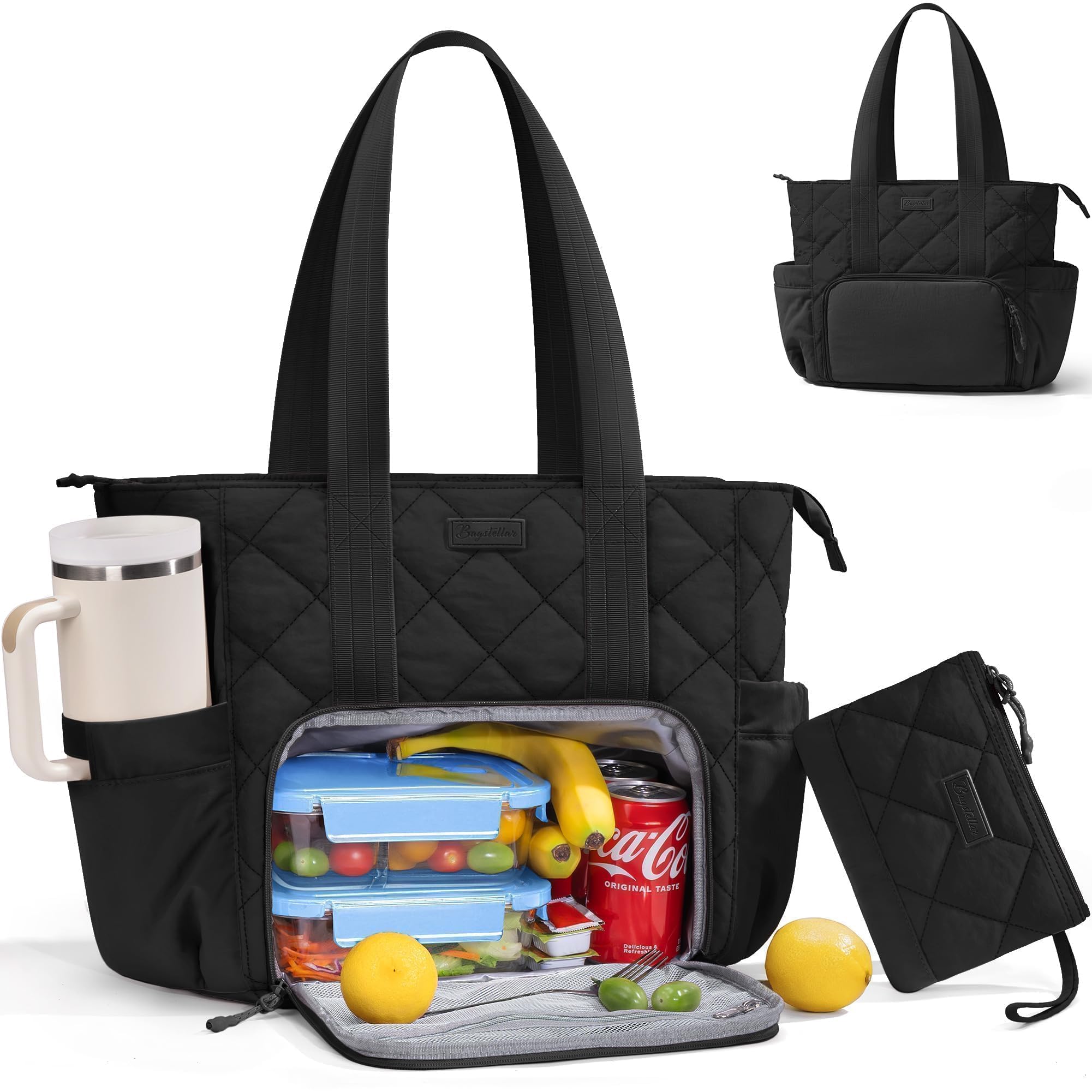 Bagstellar Puffer Lunch Tote open compartment showcasing built-in lunch area for meals on the go.