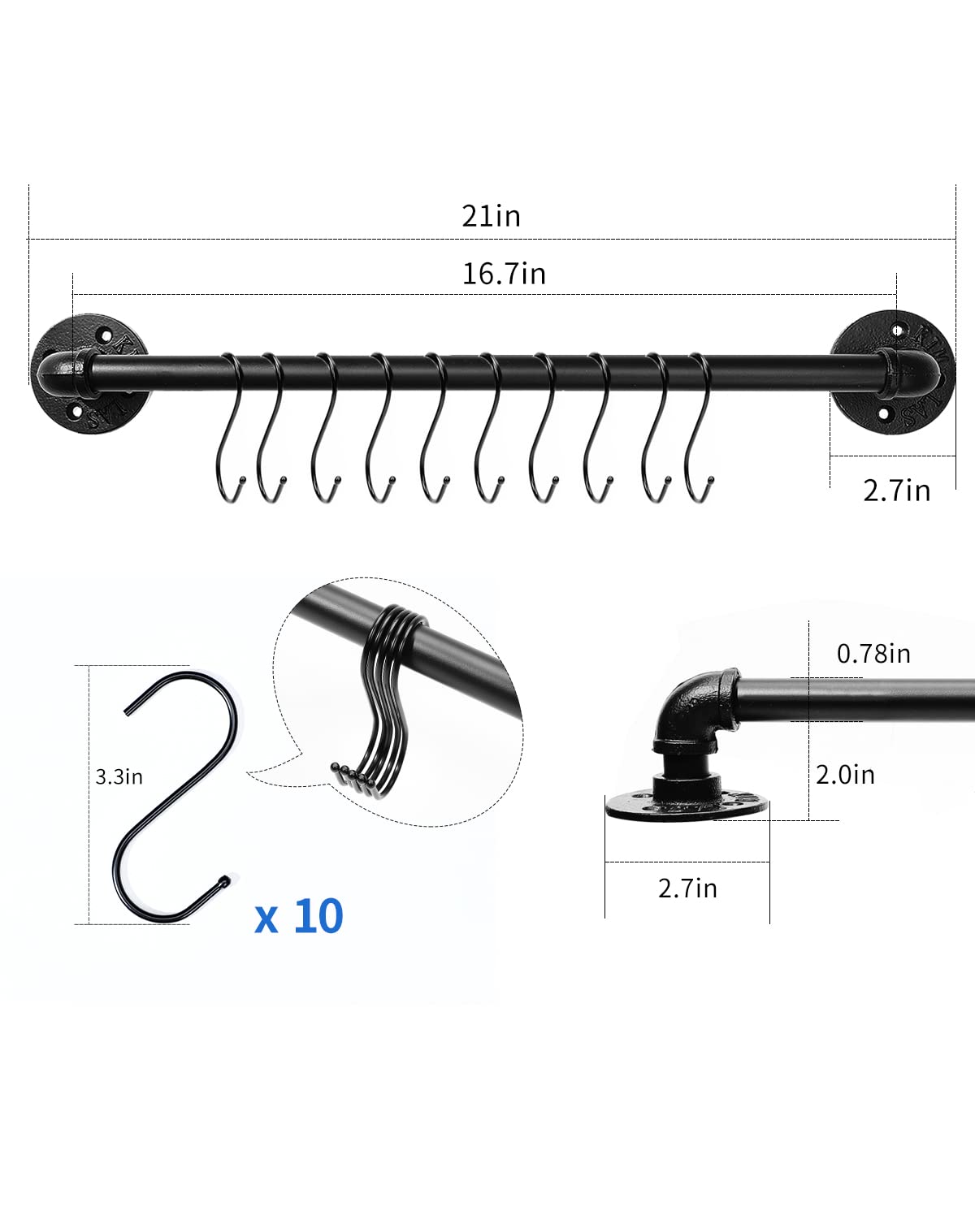 Bailoo 21-inch industrial pot rack front view for easy pan access.