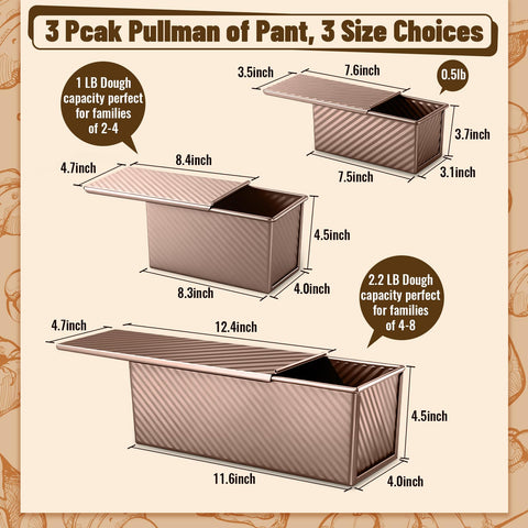 BAISHUN Pullman loaf pan 1lb with lid for even baking and consistent crust.