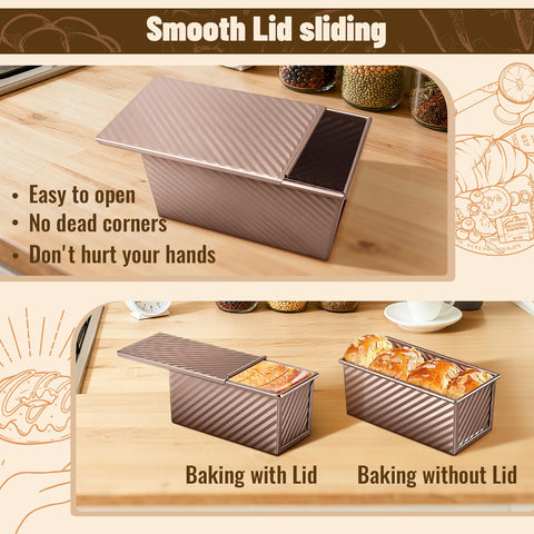 BAISHUN Pullman loaf pan 2.2lb with lid for family-size sourdough and easy slicing.