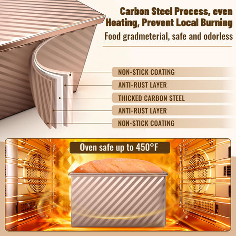 BAISHUN Pullman loaf pan in oven demonstrating non-stick release and even heat.