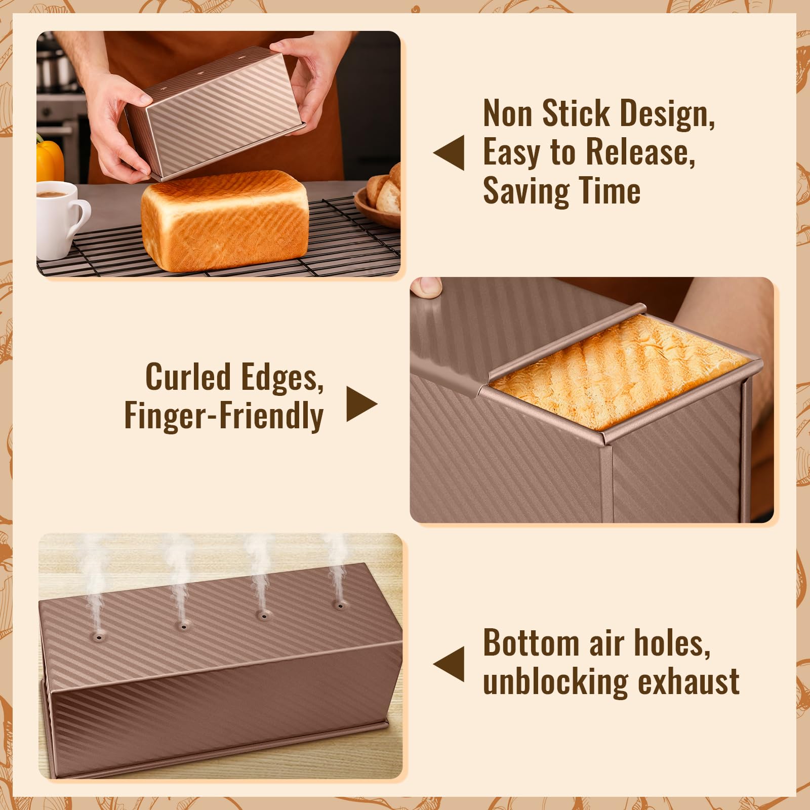 BAISHUN Pullman loaf pan side view with snug lid for even steam and crust.