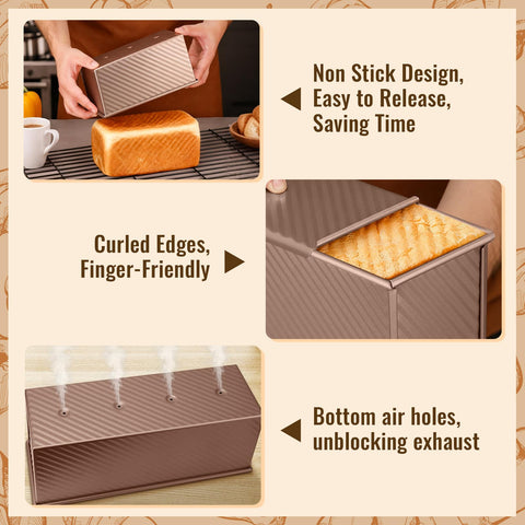 BAISHUN Pullman loaf pan side view with snug lid for even steam and crust.