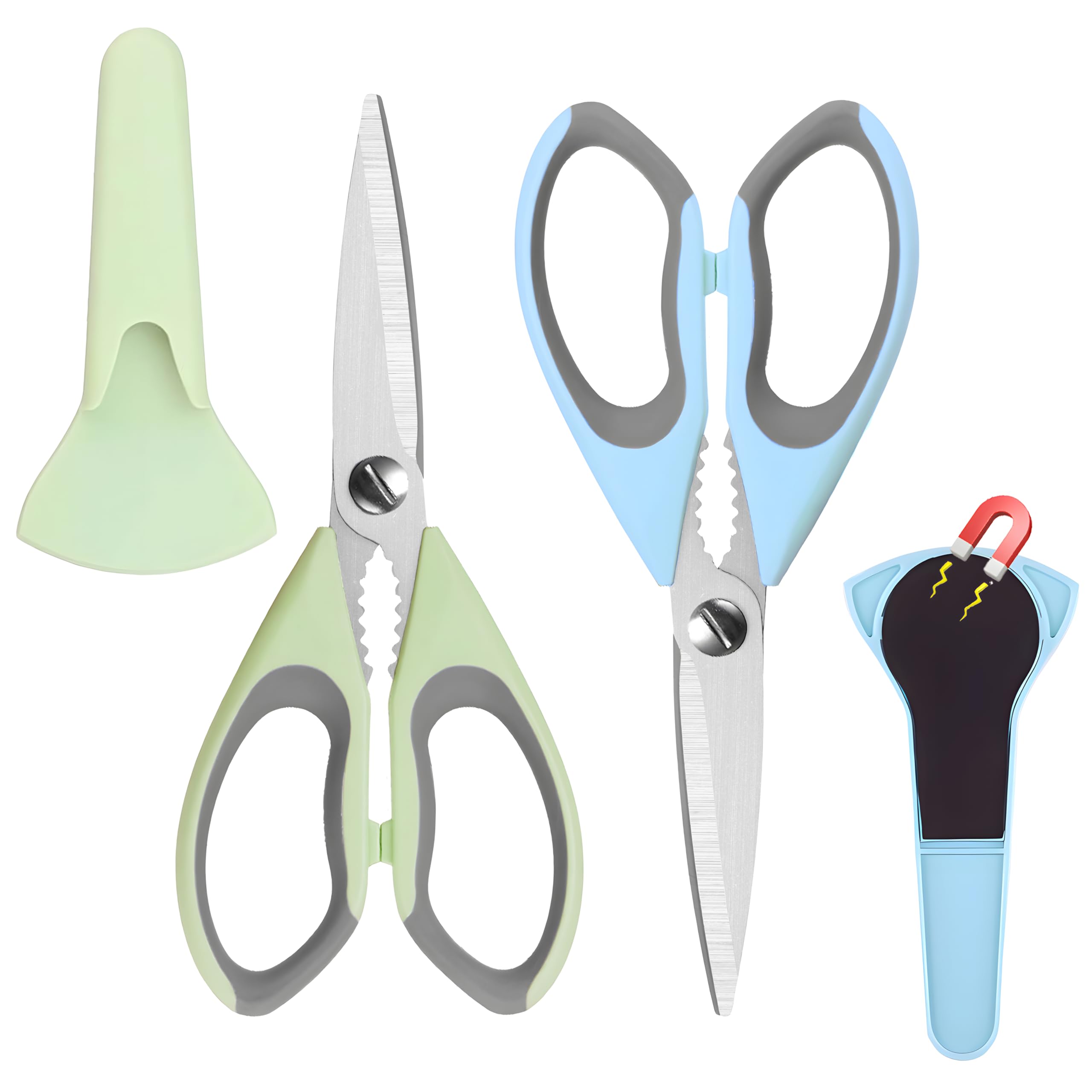 Baitool heavy-duty scissors with blue and green handles for comfortable cutting.