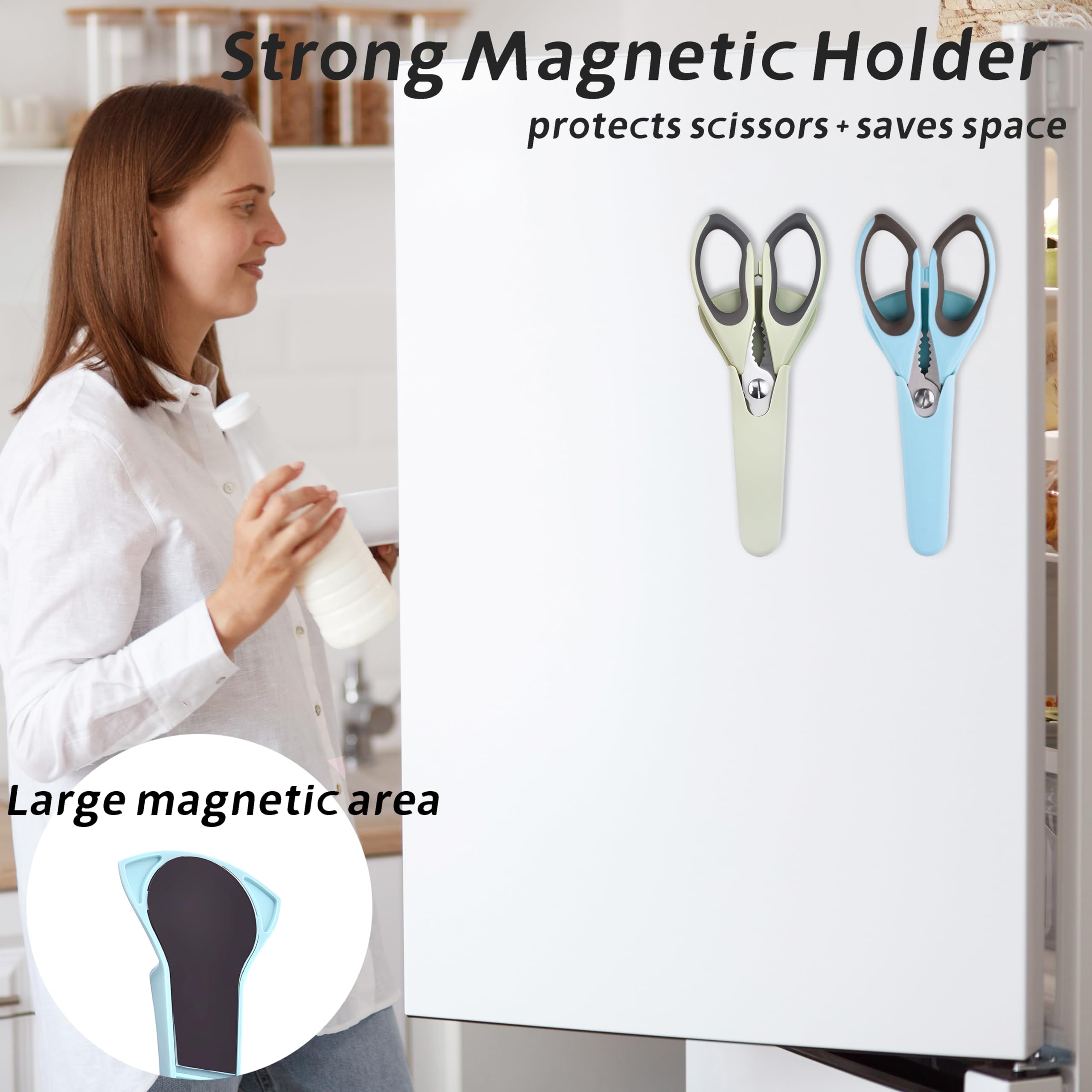 Baitool magnetic holder keeps scissors secured on metal surfaces for easy storage.