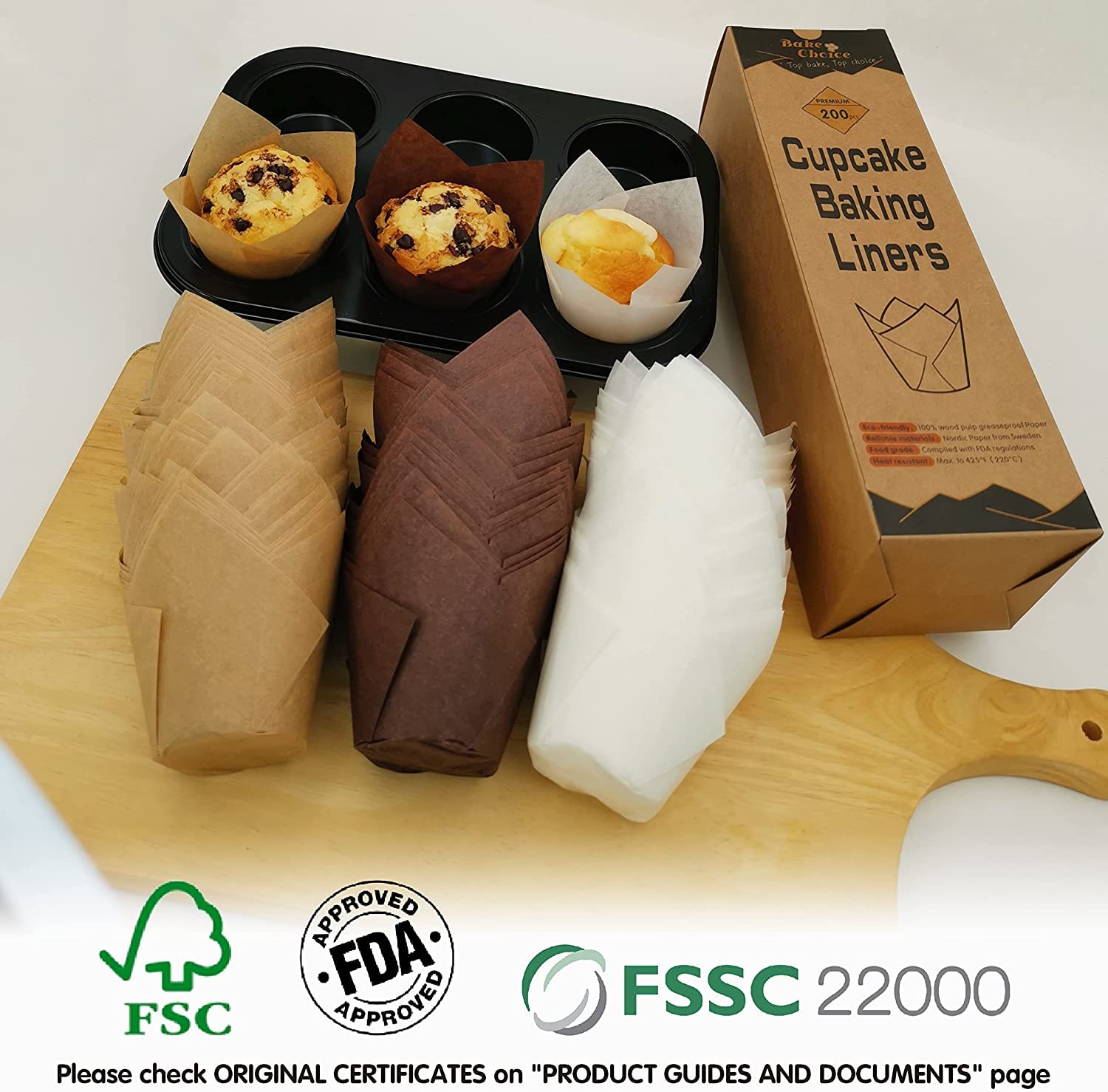 Tulip liner design enhances cupcake presentation by Bake Choice Nordic Paper