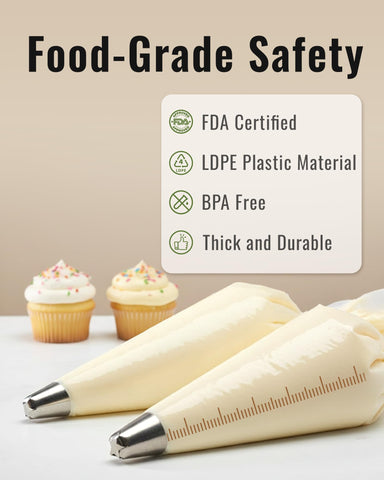 Bake Choice thickened disposable pastry bags resist bursting under stiff frostings