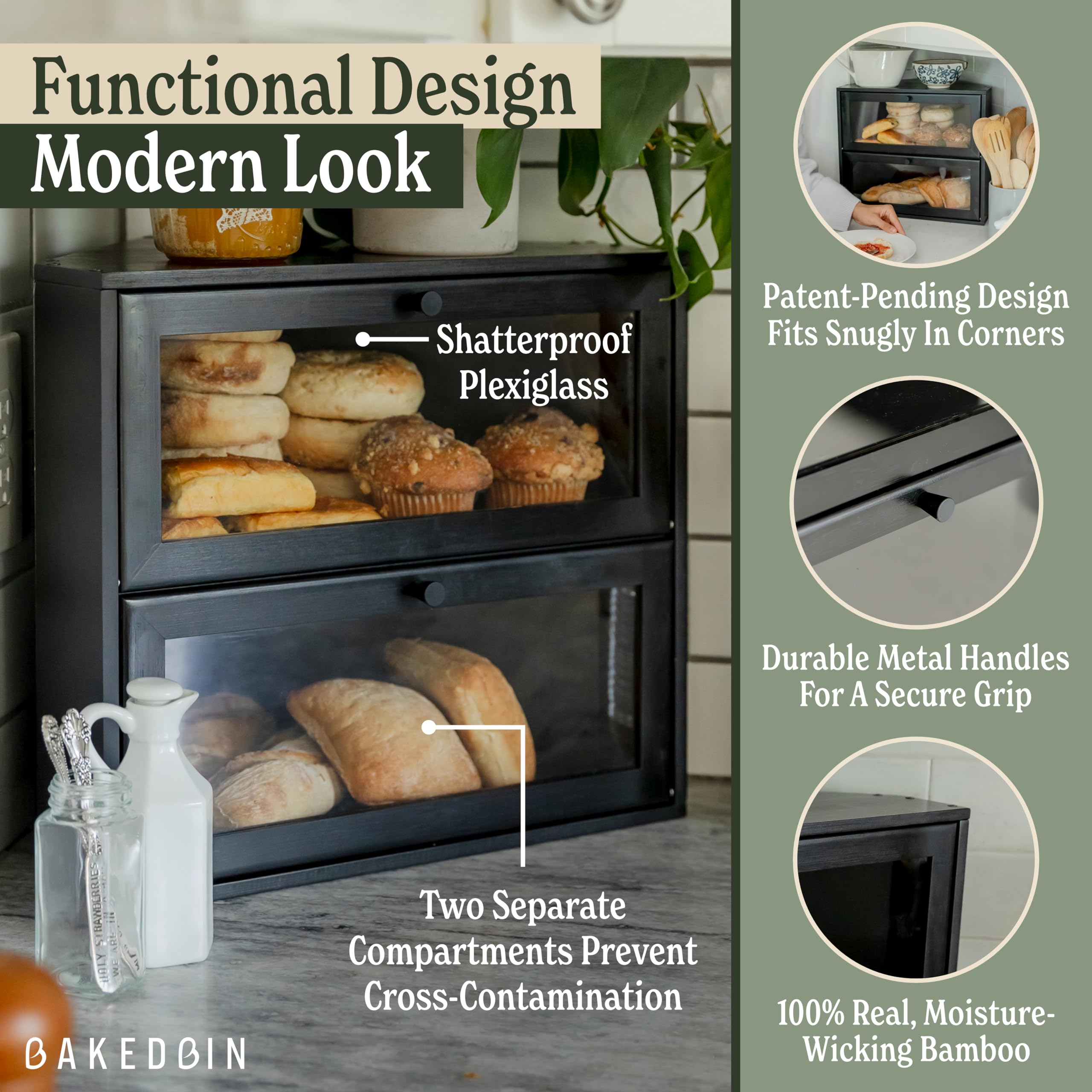 BakedBin airtight lid seal locks in freshness and reduces moisture.