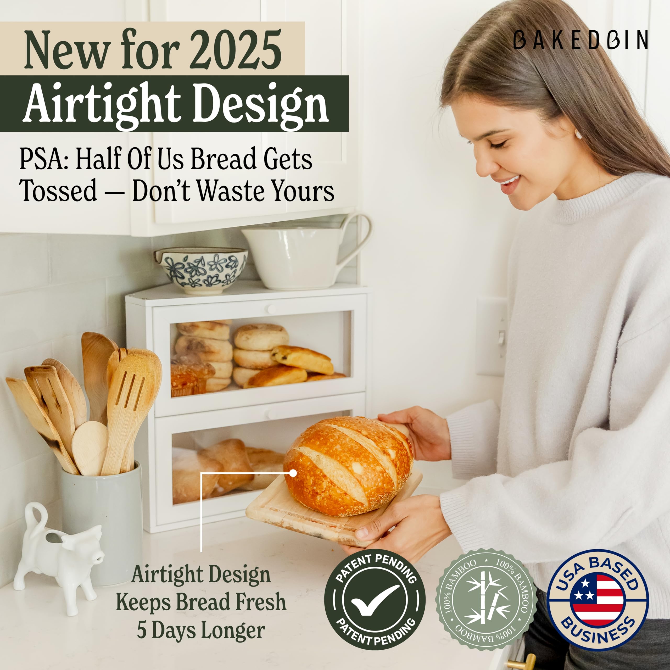 BakedBin corner bread box side view highlighting corner space-saving design