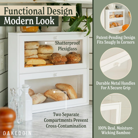 BakedBin two-tier bread storage interior illustrating separate compartments