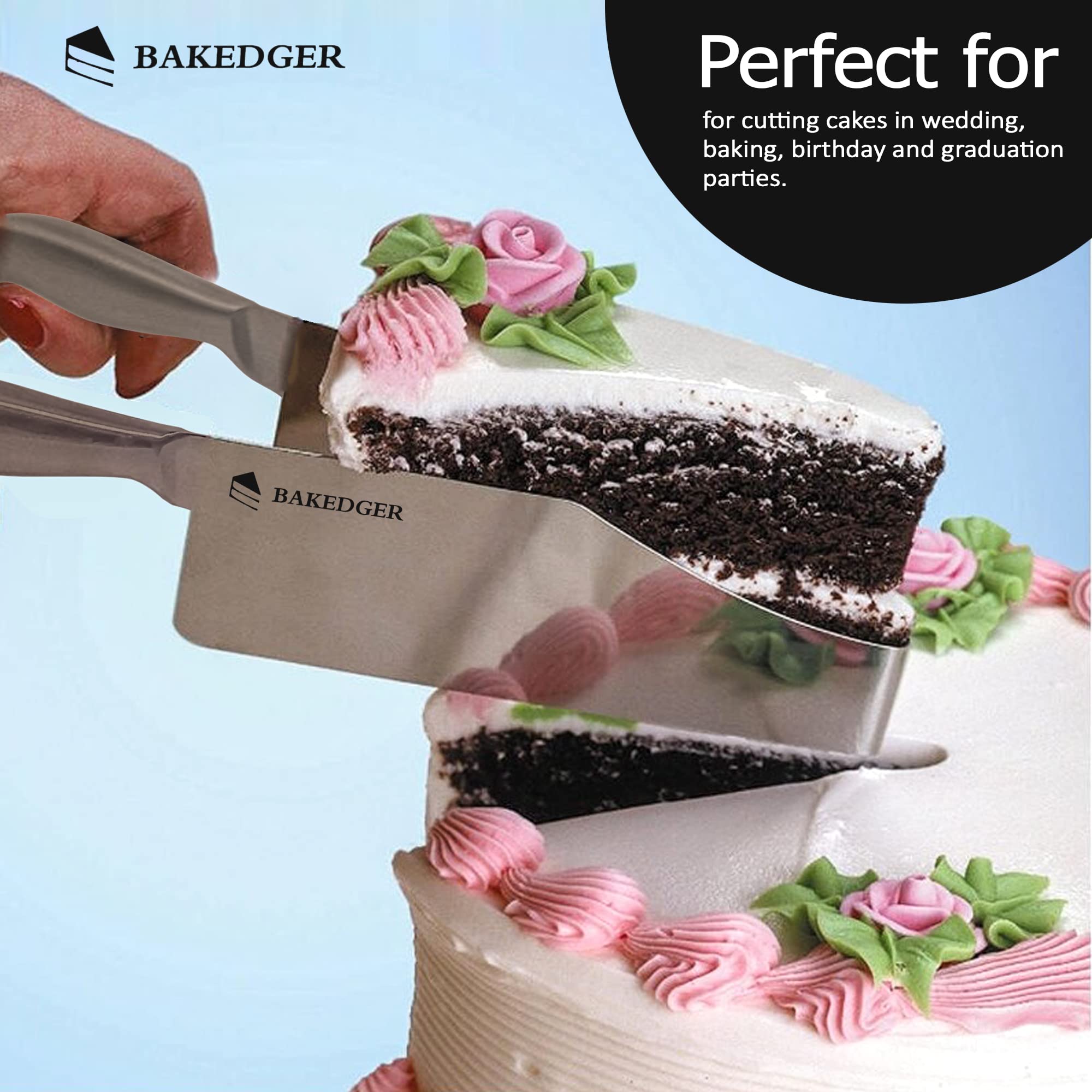 Bakedger adjustable slicer handles different piece sizes for uniform portions.