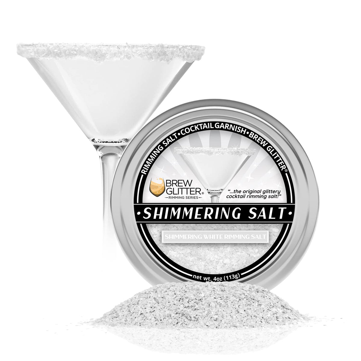 Bakell Brew Glitter bar tin with white rimming salt adds sparkling rims to cocktails.