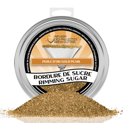 Bakell Brew Glitter Gold Rimming Sugar on juice or tea for vibrant garnish.