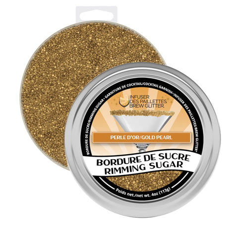 Bakell Brew Glitter Gold Rimming Sugar at a wedding party for festive presentation.