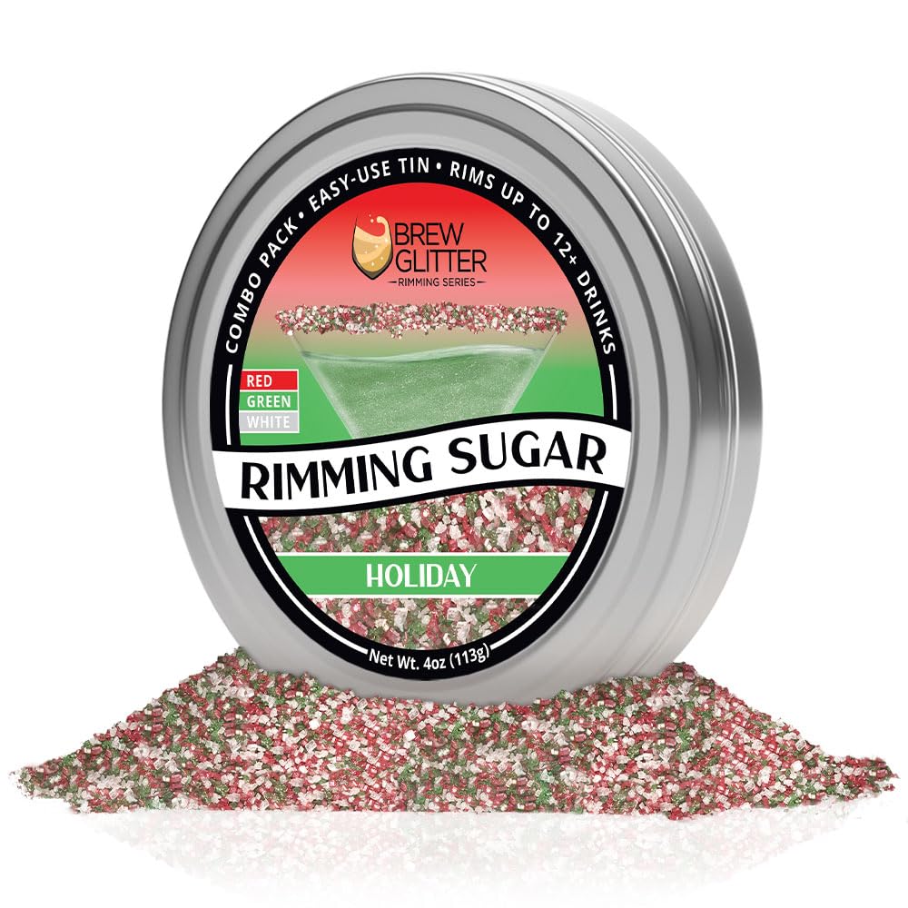 Close-up of Bakell Brew Glitter red-green-white pearls for holiday cocktails