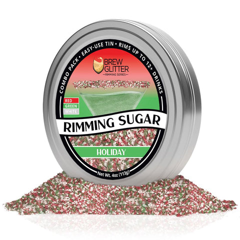 Close-up of Bakell Brew Glitter red-green-white pearls for holiday cocktails