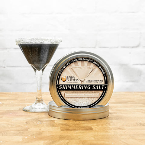 Bakell Brew Glitter margarita rim showcases shimmering white salt on the glass.