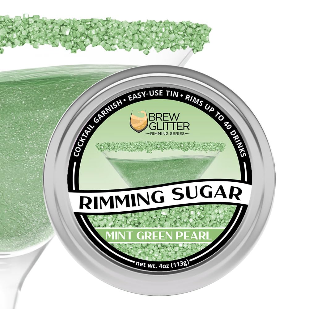 Bakell Brew Glitter Mint Green Rimming Sugar in bar tin for cocktails.