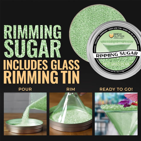 Mint green rimming sugar on glass rim setup for a chic cocktail.