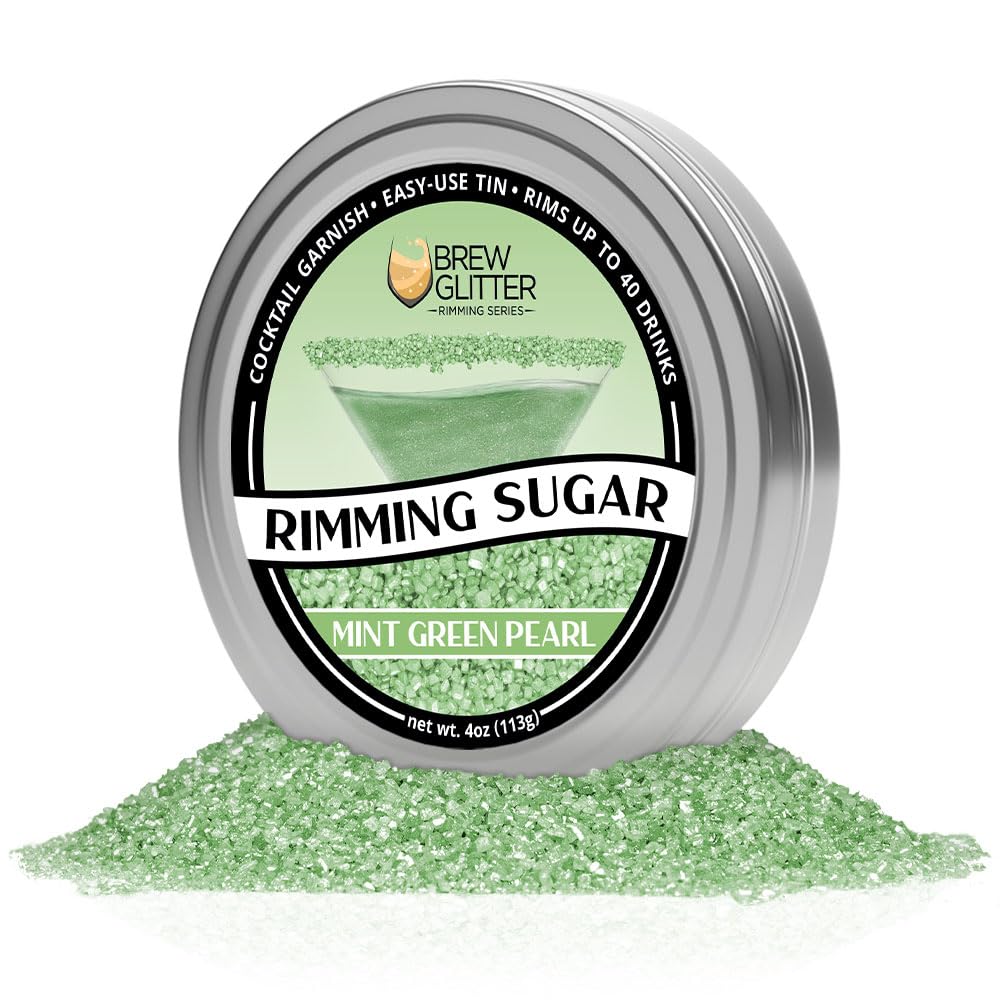 Sealed bakell bar tin of Brew Glitter Mint Green rimming sugar.