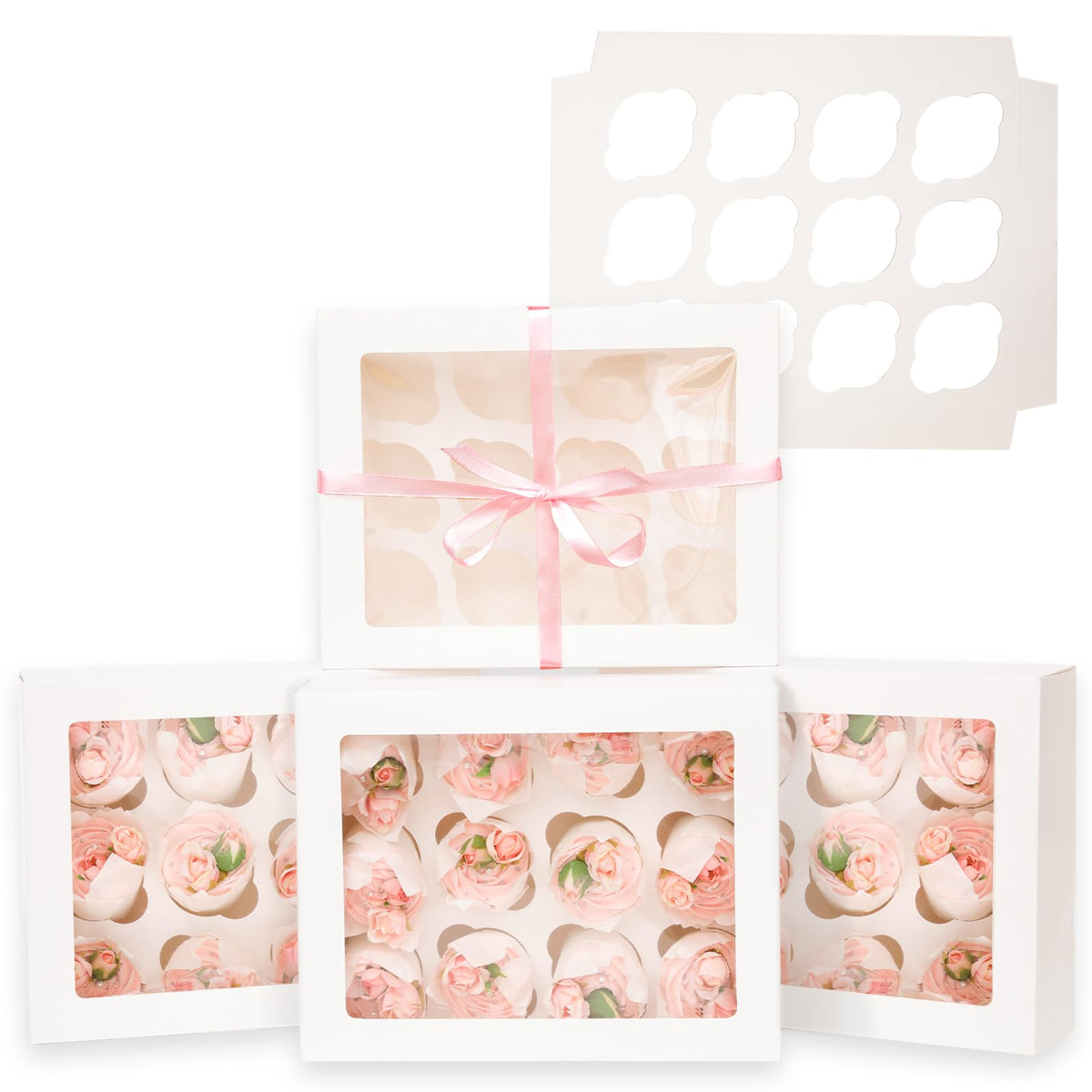 Bakepacker auto-pop up 12-cupcake box with window, quick display for treats.