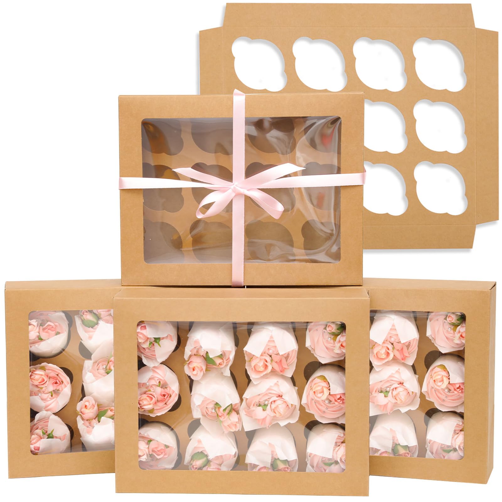 Bakepacker brown cupcake box with window for easy display of treats