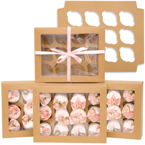 Bakepacker brown cupcake box with window for easy display of treats