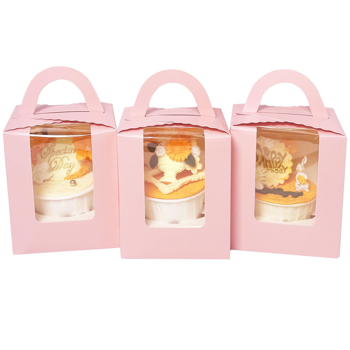 Bakepacker pink cupcake box with window for elegant presentation and safe transport