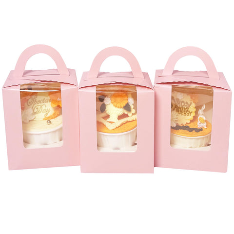 Bakepacker pink cupcake box with window for elegant presentation and safe transport