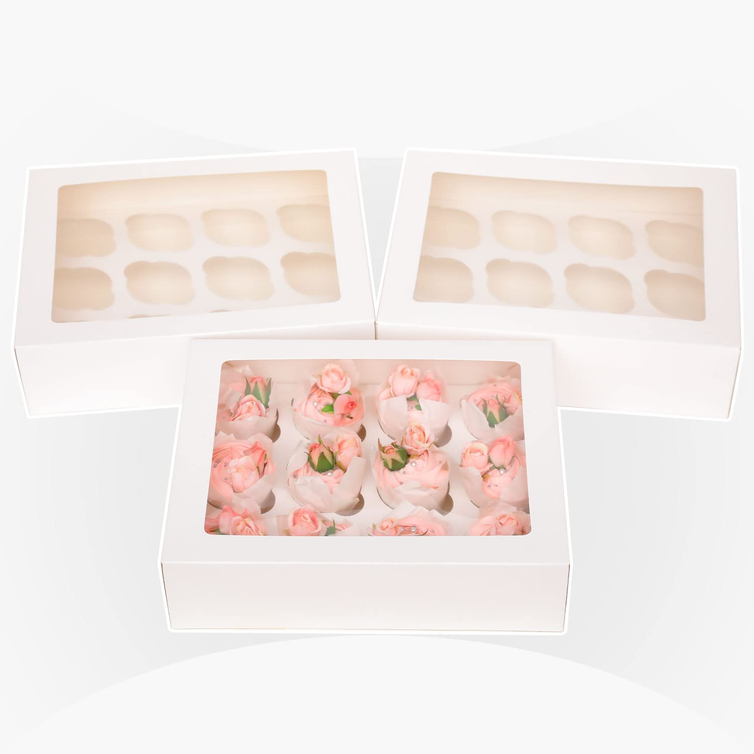 Bakepacker white cupcake box with window, easy transport and presentation.