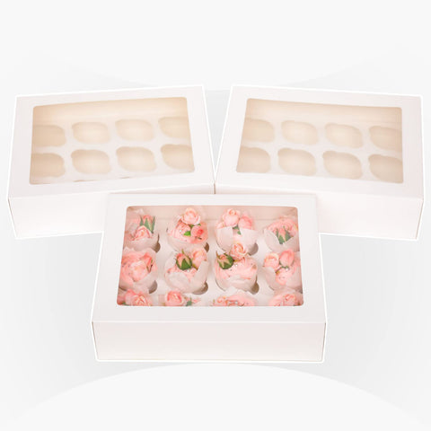 Bakepacker white cupcake box with window, easy transport and presentation.