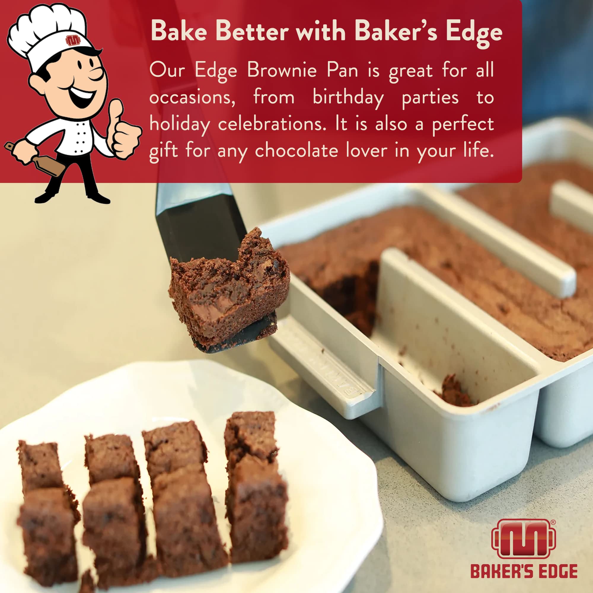 Baker's Edge pan in oven shows baking in action.