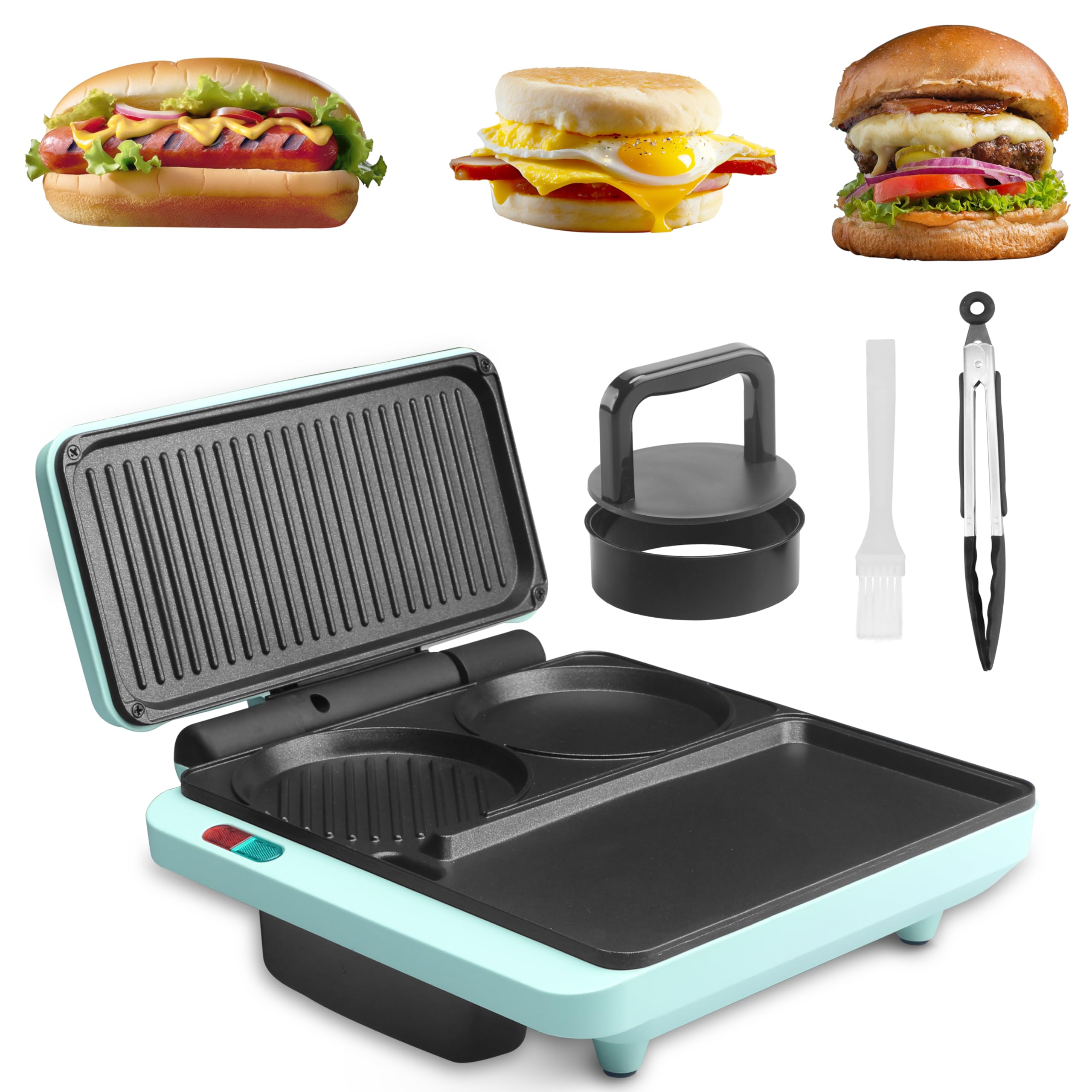 Baker's Friend 3-in-1 breakfast station with round and square plates for quick meals.