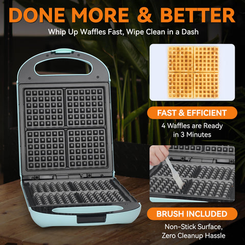Baker's Friend Belgian waffle maker with nonstick coating for easy release and cleanup