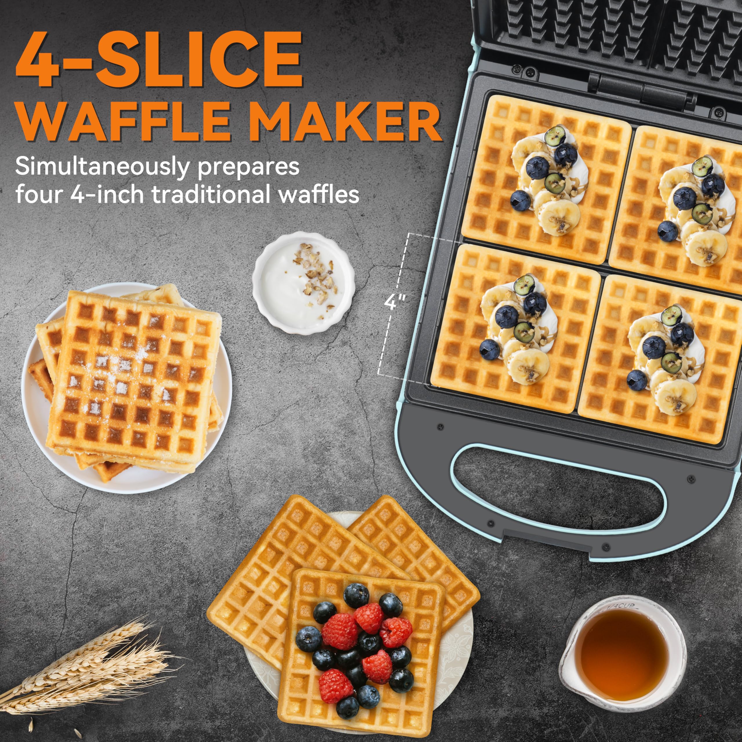Baker's Friend waffle maker with indicator lights for precise batter timing and doneness