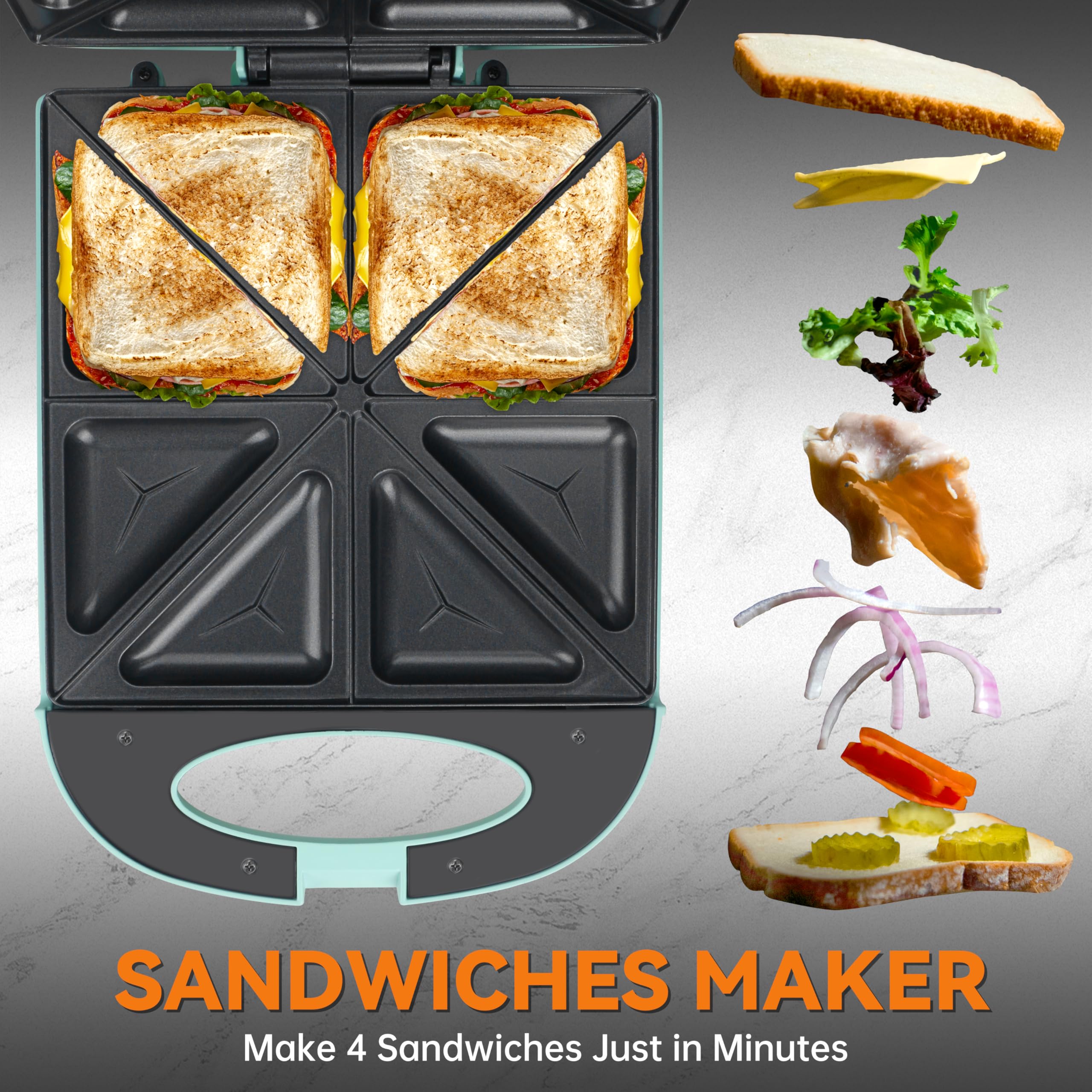 4-slice capacity with even browning via dual-side flip.