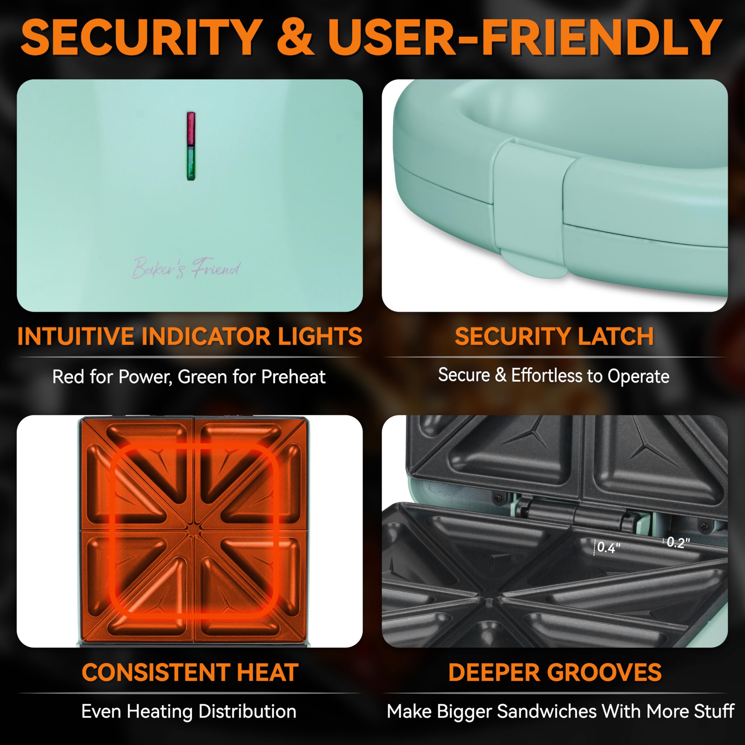 Non-stick coating enables easy release and quick cleanup.