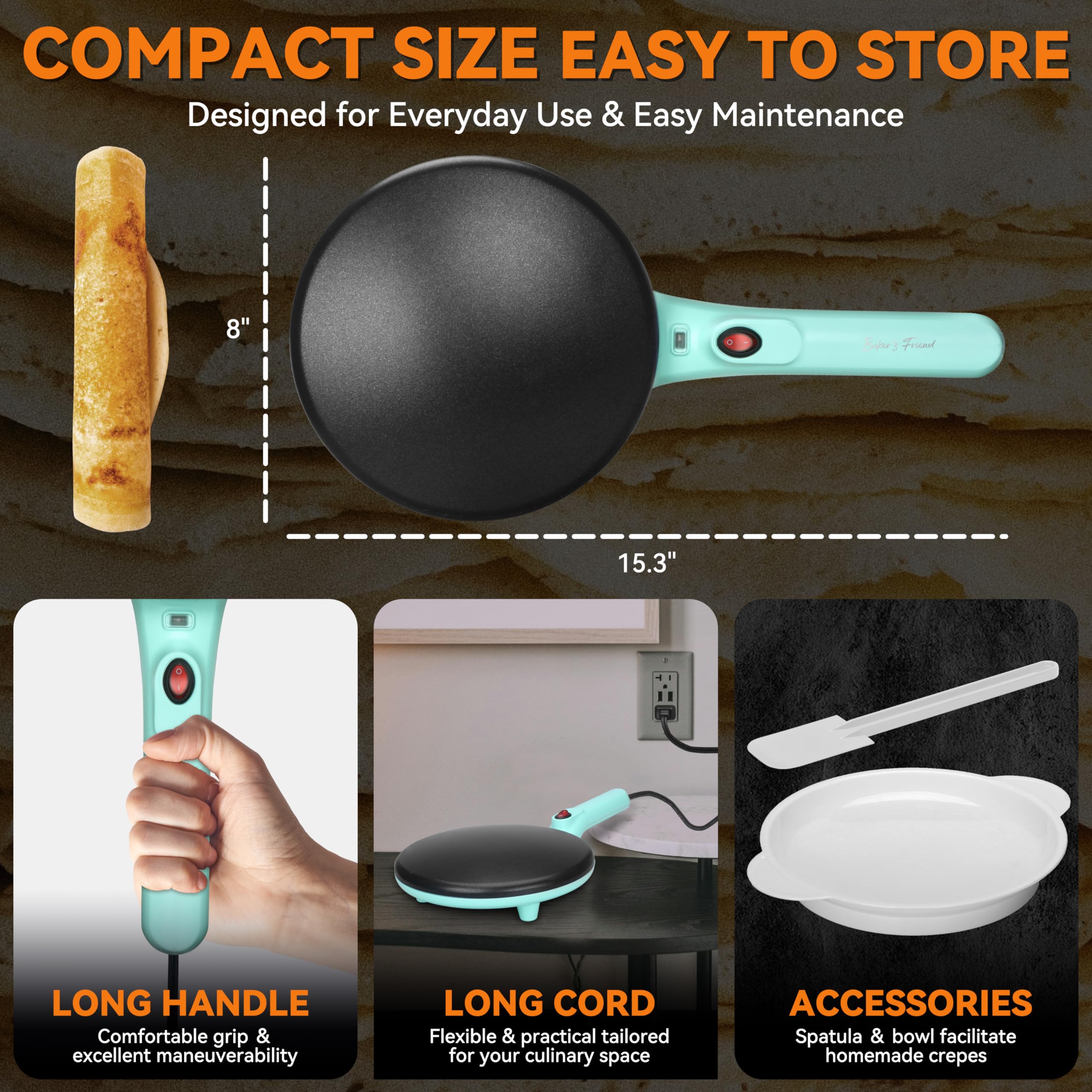 Baker's Friend Compact design fits neatly on your kitchen counter.