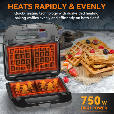 Baker's Friend compact electric waffle maker fits small kitchens.