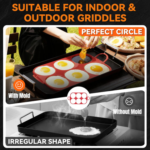 Baker's Friend egg ring in use shaping round pancakes.